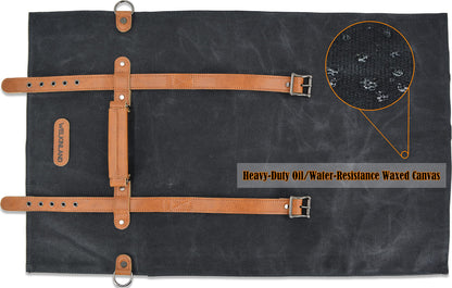 WELKINLAND 14-Pockets Knife Roll, Waxed Canvas Leather Knife Roll, Knifes bag holders, Chef Knife Roll Bag, Chef knife roll, Knife Roll Bag for Pocket Knives