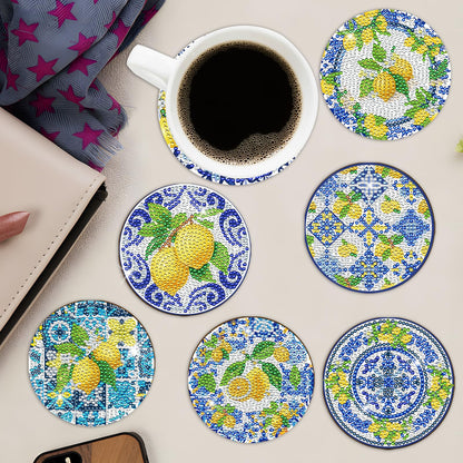 Lemon Diamond Art Coasters - 8 Pcs Diamond Painting Coasters Kit, Amalfi Coast Italy Souvenirs Rhinestone Gem Art Craft Kit for Adult Women