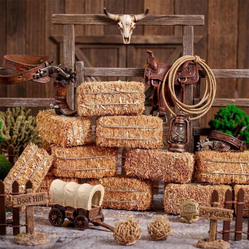 Maasechs 6 Pcs Mini Hay Bales Miniature Hay Bales for Decoration Small Decorative Straw for Easter Scene Rustic Wedding Western Cowboy Themed Birthday Party Decorations (2.6 x 1.2 x 1.2 Inch)