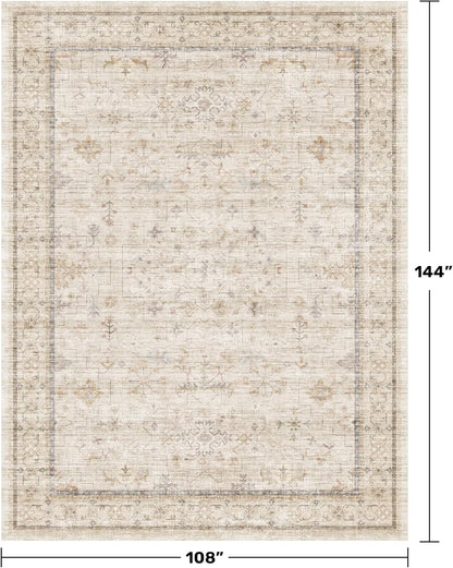 Washabel Ivory Modern Rug - 9x12 Low Pile Floral Carpet for Living Room & Dining Room | Neutral Light Beige