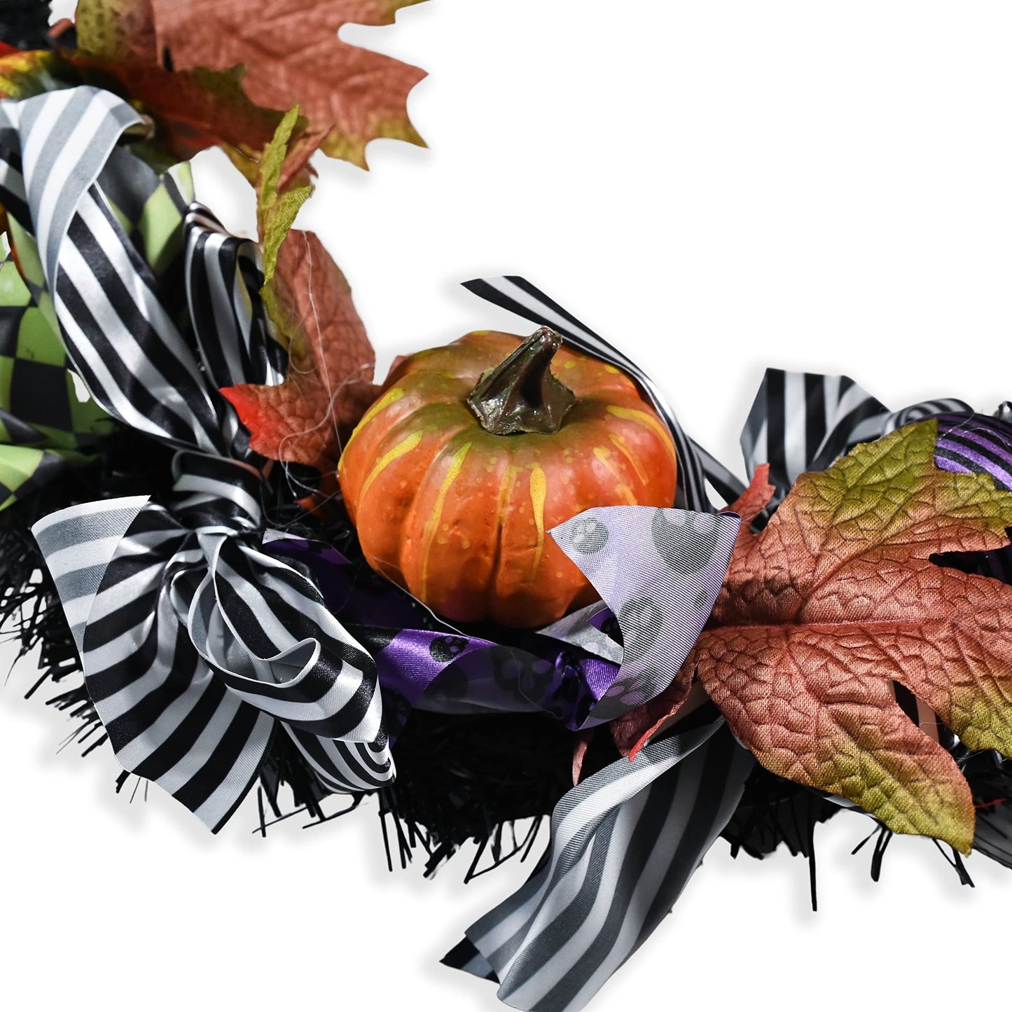 Skeleteen Happy Halloween Witch Wreath - Large 42" Front Door Hanging Witchy Decorations with Pumpkins, Maple Leaves, Witch Hat and Witch Legs Wreath