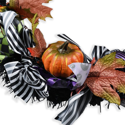 Skeleteen Happy Halloween Witch Wreath - Large 42" Front Door Hanging Witchy Decorations with Pumpkins, Maple Leaves, Witch Hat and Witch Legs Wreath