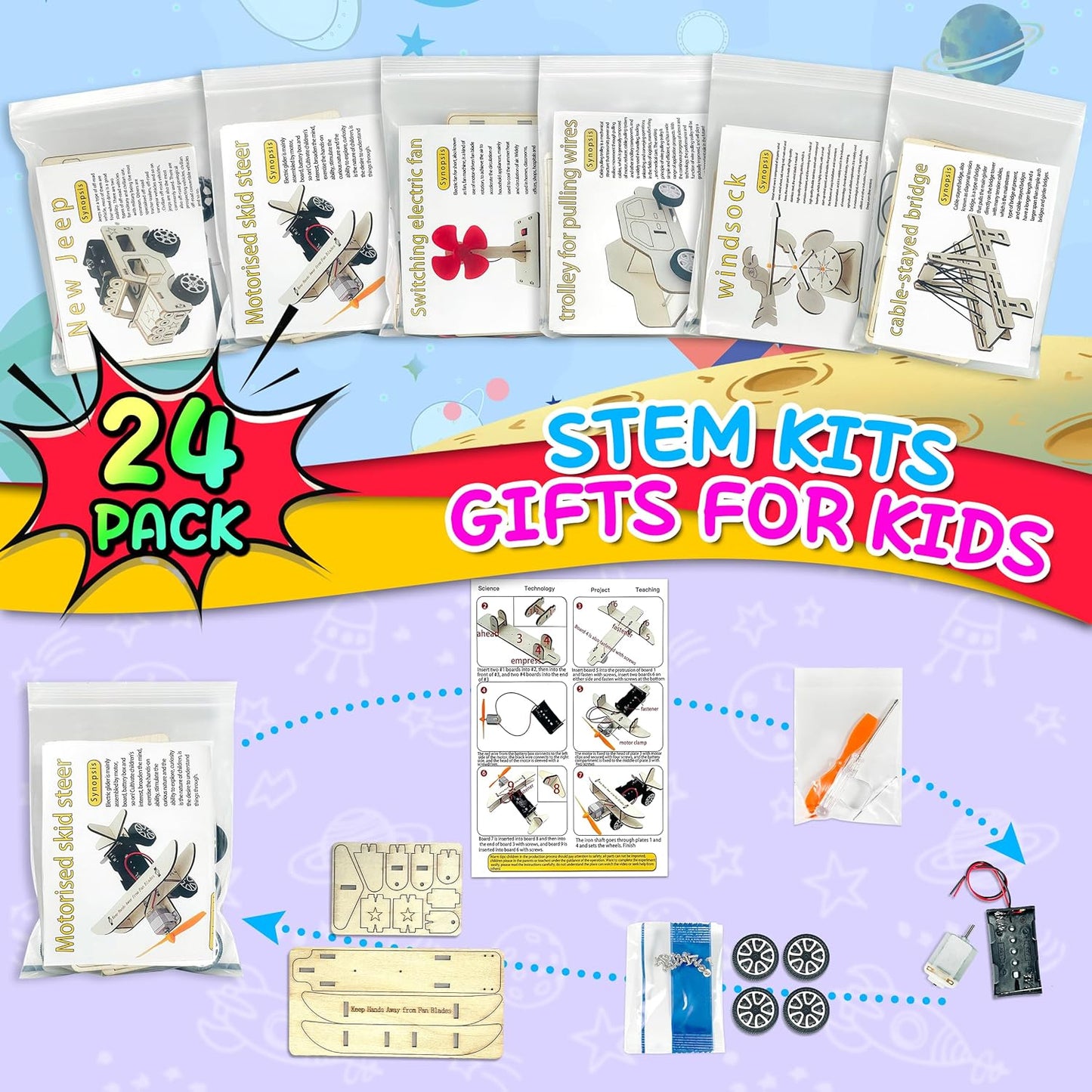 24 Packs 6 1 8-12 8 9 10 11 12 LINAYE STEM Kits for Kids, in Treasure Box Toy Stem Projects Crafts for Kids Age
