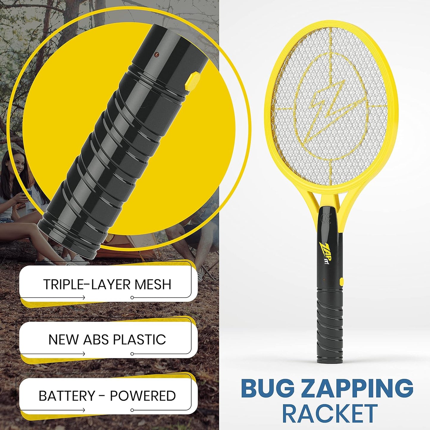 Zap It Electric Fly Swatter Racket & Mosquito Zapper - High Duty Battery Powered 3,500 Volt Electric Bug Zapper