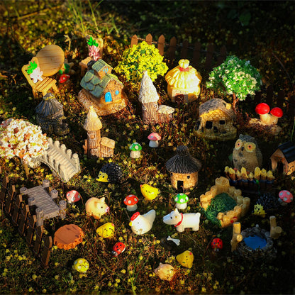 HIYZI 60 PCS Mini Fairy Garden Accessories Kit Enchanted Miniature House Decor Set with Tiny Figurines, DIY Micro Landscape Ornaments for Terrarium, Dollhouse Succulent Craft