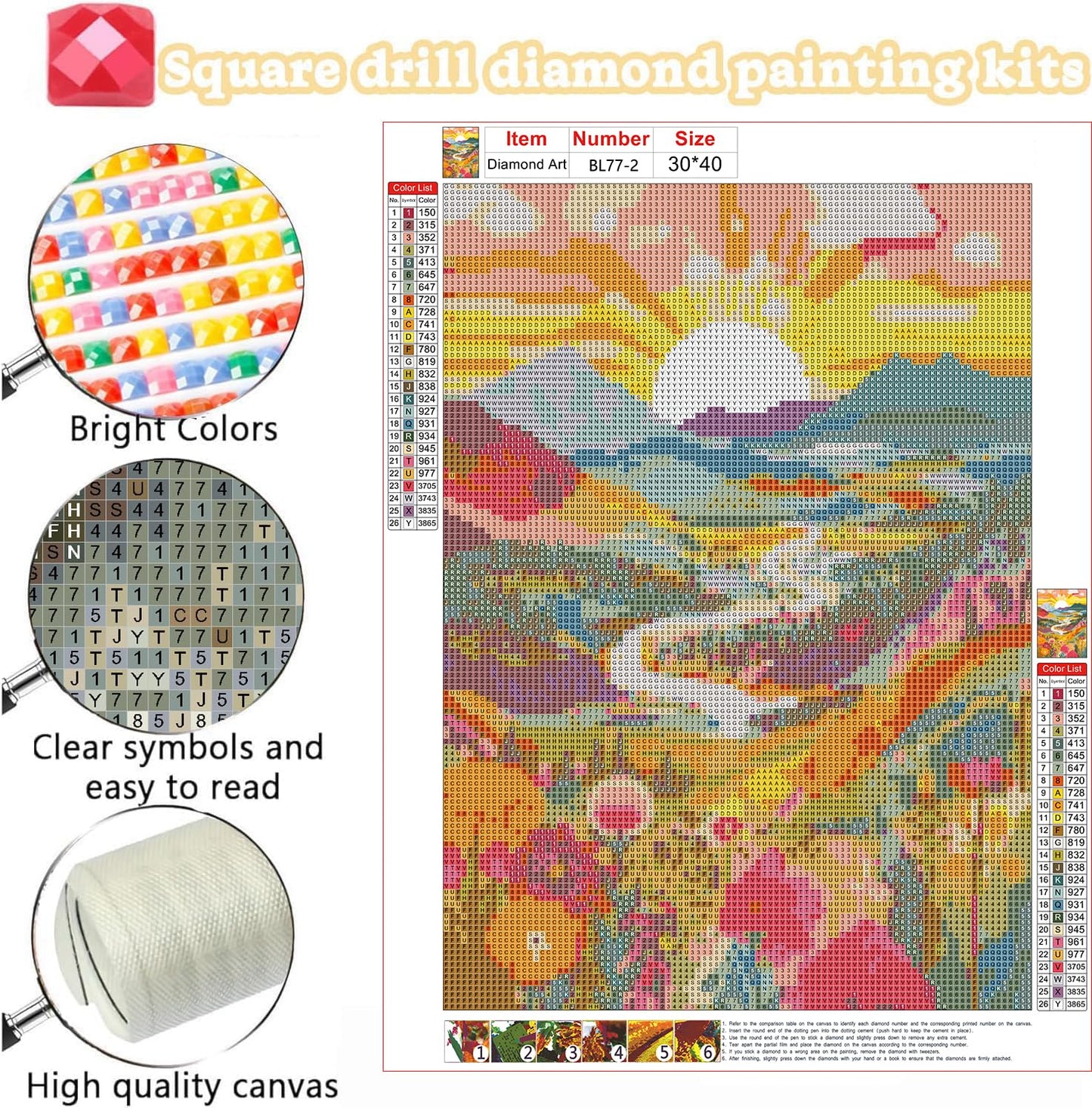 EIBEILI 3-Piece Square Adult Diamond Art Set,Mountains Diamond Painting Kit, 5D Diamond Art Kit DIY Diamond Dot Gemstone Artist Home Wall Decor,12x16 inch