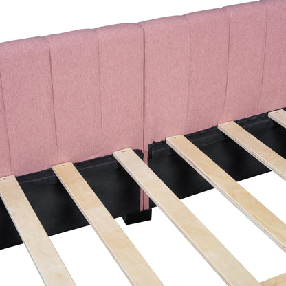 Merax Upholstered Daybed with 2 Storage Drawers, Full Size Sofa Bed Frame, No Box Spring Needed, Linen Fabric, Pink