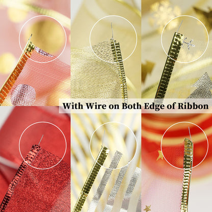 MEEDEE Red & Gold Christmas Ribbon - 2.5 Inch, 6 Rolls (36 Yards), Wired, Perfect for Tree Decoration, Wreaths & Bows
