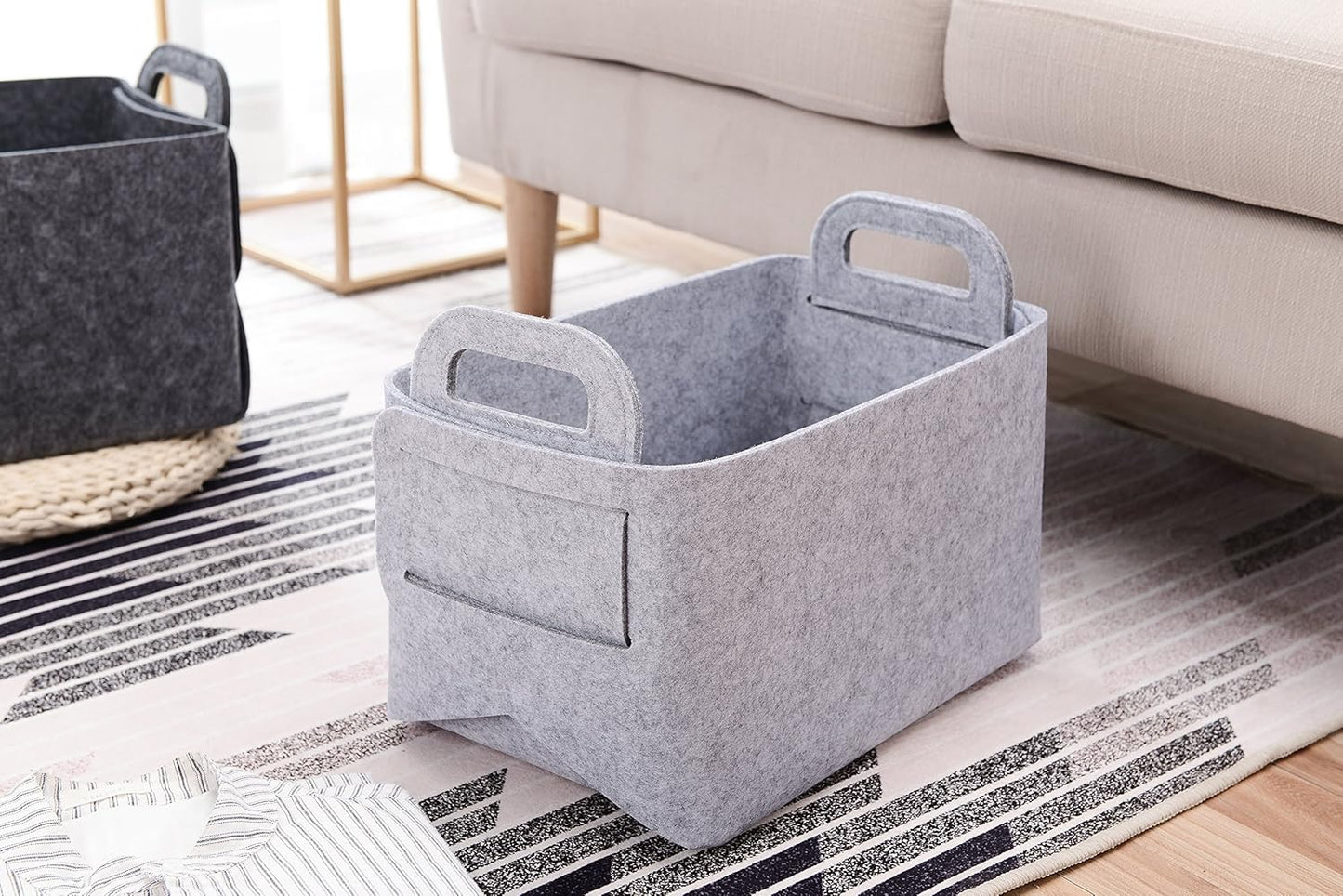 Collapsible Felt Storage Basket, Convenient Box Organizer with Carry Handles for Office, Bedroom, Closet, Toys, Laundry