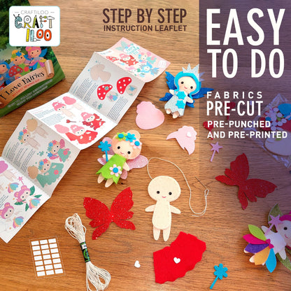 CRAFTILOO Fairy Sewing Kit for Kids Ages 5-12 – Beginner Sewing Kit with 5 Pre-Cut Felt Projects – Make Your Own Stuffed Animal Plush Dolls – Fun Girls Craft Kit, Learn to Sew Gift for Kids