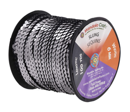 Mandala Crafts 100 Yards 6mm Gunmetal Sequins Strips on a Roll - Flat Paillettes Trim Ribbon Sequins String Spool by the Yard for Sewing, Crafts, Embellishments, and Decorations