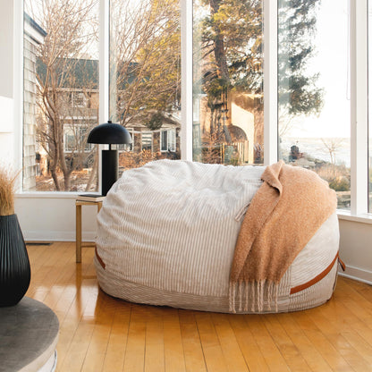 Big Joe Fuf 8Ft Giant Foam Bean Bag Chair, Oversized Couch with Removable Cover for Kids, Teens, Adults, Vanilla Latte Corded Plush, 8 Foot