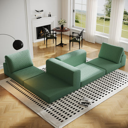 Cloud Modular Sectional Sofa, DIY Combination Modular Couch for Living Room, Unique Knitted Fabric Love Seat Couches with 2 Pillows, 2 Seater Comfy Sectional Couch with No Assembly (Green)