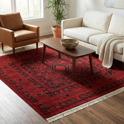 Unique Loom Tekke Collection Area Rug - Sheibani (7' 10" Square, Red/ Black)