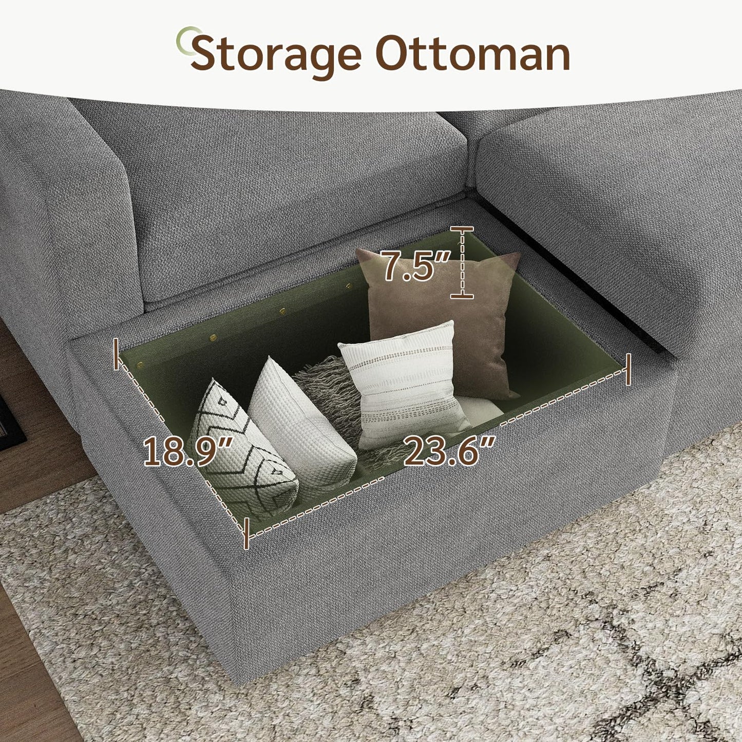 HONBAY Sectional Sleeper Sofa with Pull Out Bed, Convertible 7 Seaters U Shaped Sectional Couch for Living Room, Grey