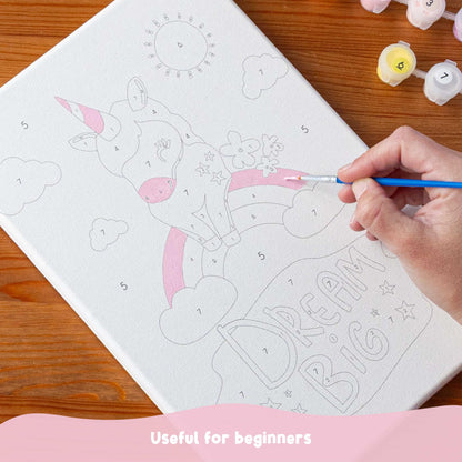 BONNYCO Paint by Numbers Kit for Kids Unicorns Pack 3 Canvas. Paint by Number, Canvas Framed Pre Drawn. Unicorn Gifts for Girls, Arts and Kids Crafts 4-6 8-12. Pintar por Numeros, Unicorn Craft