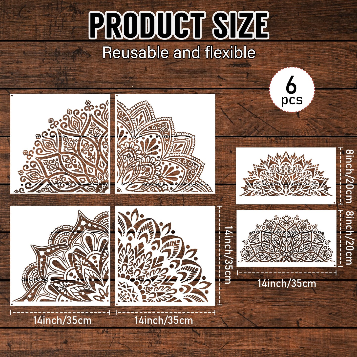 Sistink Large Mandala Stencils for Painting - Folk Rangoli Mandala Large Stencils for Painting on Wall Furniture Decor
