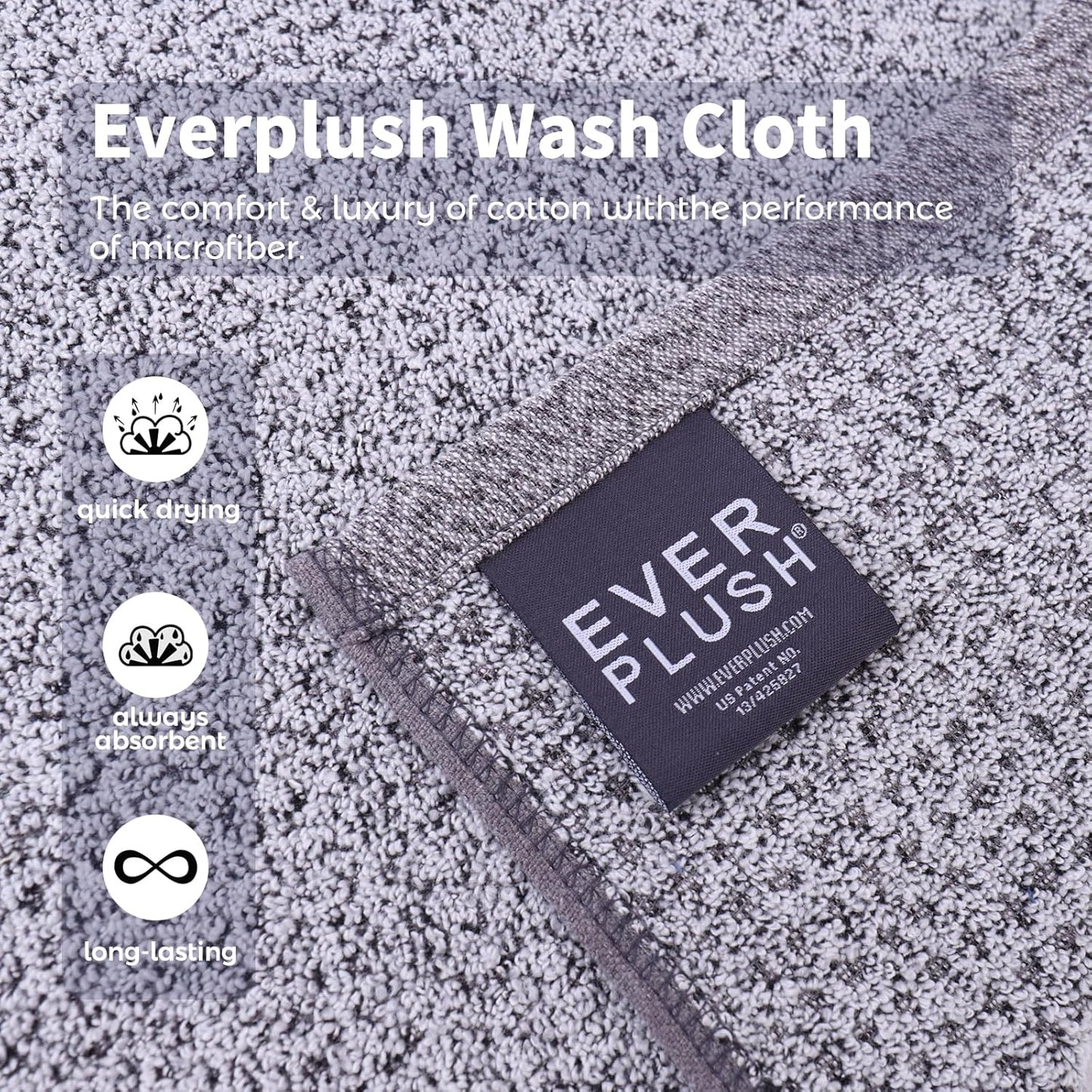 6-Pack Set 13" 13") Everplush Premium Washcloths Ultra Absorbent, Super Soft Essential Washcloths for Bathroom, Spa