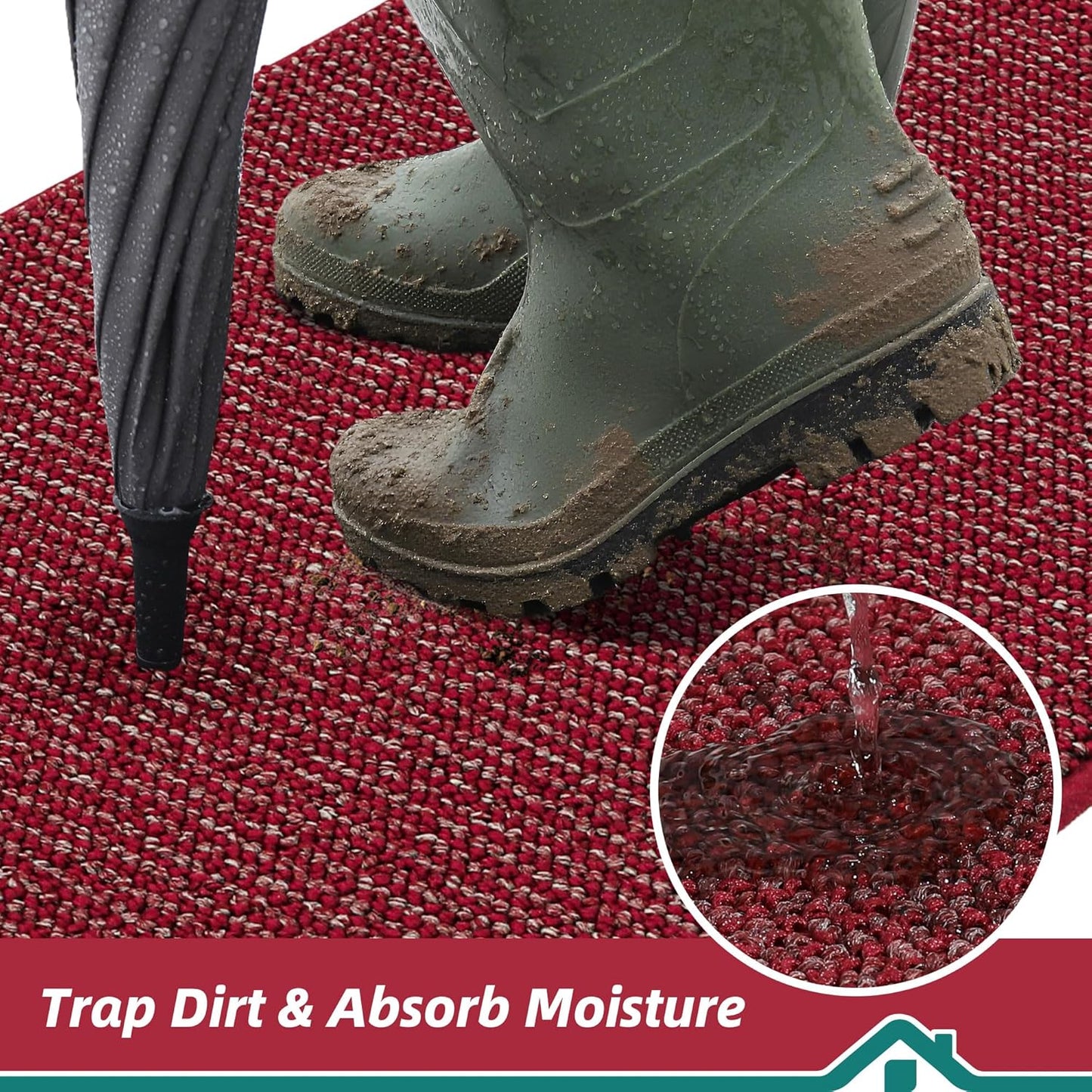 BEQHAUSE Dirt Trapper Door Mat - Non-Slip, Washable, Dirt Resistant | 20" x 48", Red Entryway Mat