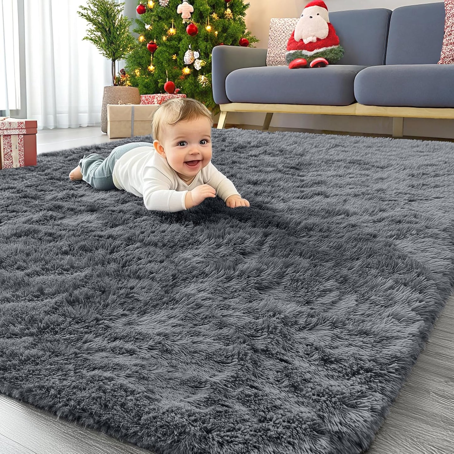 OLANLY Chenille Dog Door Mat & Area Rugs - Soft, Durable Grey Set | 30x20 in & 4x5.9 ft Sizes