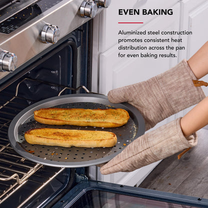 KitchenAid Nonstick Swiss Engineered Aluminized Steel Pizza Crisper, Dishwasher Safe, Contour Silver, 15.5 Inch