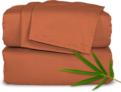 Pure Bamboo Queen Sheets - Luxuriously Soft & Cooling 100% Organic Viscose Bed Sheet Set | Terracotta, Double Stitching