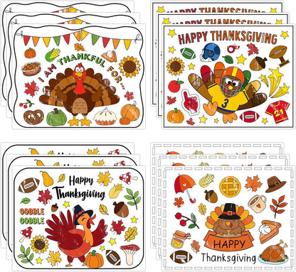 12Pcs R HORSE Thanksgiving Coloring Placemats - Disposable Paper Coloring Table Mats, Fun Turkey Dinner Place Mats