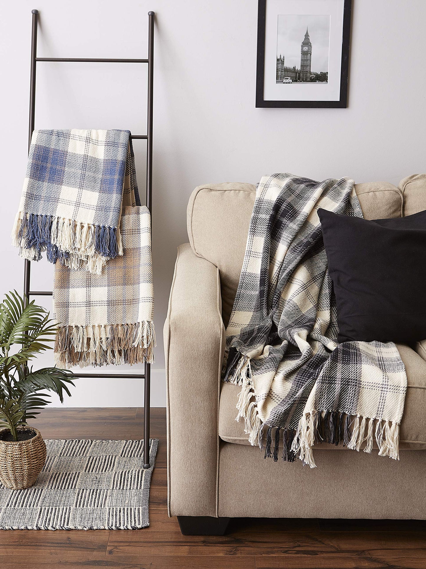 DII Farmhouse Woven Throw, 50x60 with 3" Fringe, French Blue