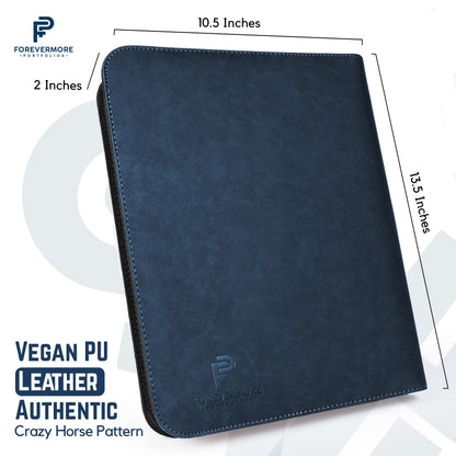 Forevermore Portfolios Padfolio Binder - Professional Faux Leather Travel Organizer Pouch for Tablet, Documents, Presentation Folders, Zipper Closure, Removable 3-Ring Notepad - Blue