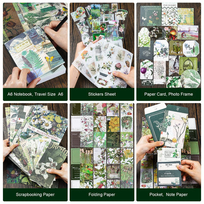 Scrapbooking Supplies Kit, Aesthetic Junk journaling Supplies, Scrapbook Kit with Bullet Journaling Stickers, Stationary Set, Vintage Ephemera Collage Craft Supplies Gift for Adults Women Beginner