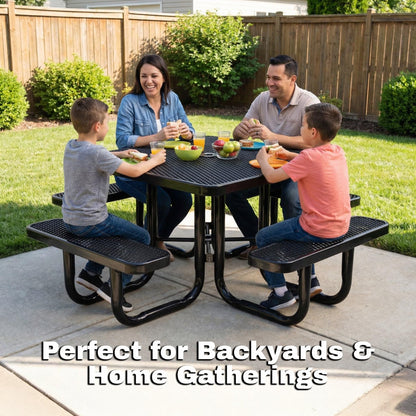 46” Square Heavy-Duty Expanded Metal Green Picnic Table