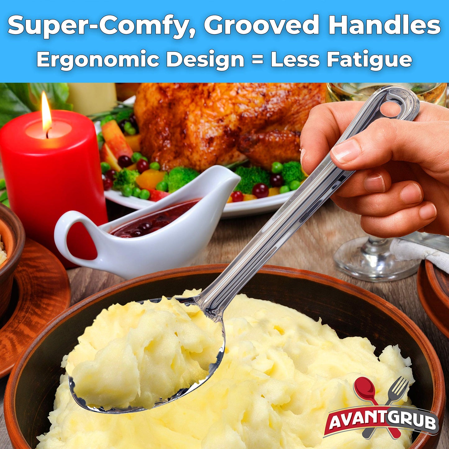 Super Strong, Ergonomic 11 in Serving Spoon 1 Pk. Big, Solid Stainless Steel Spoons for Cooking, Baking and Basting. Best Kitchen Flatware for Buffet and Banquet Service in Restaurants and Homes