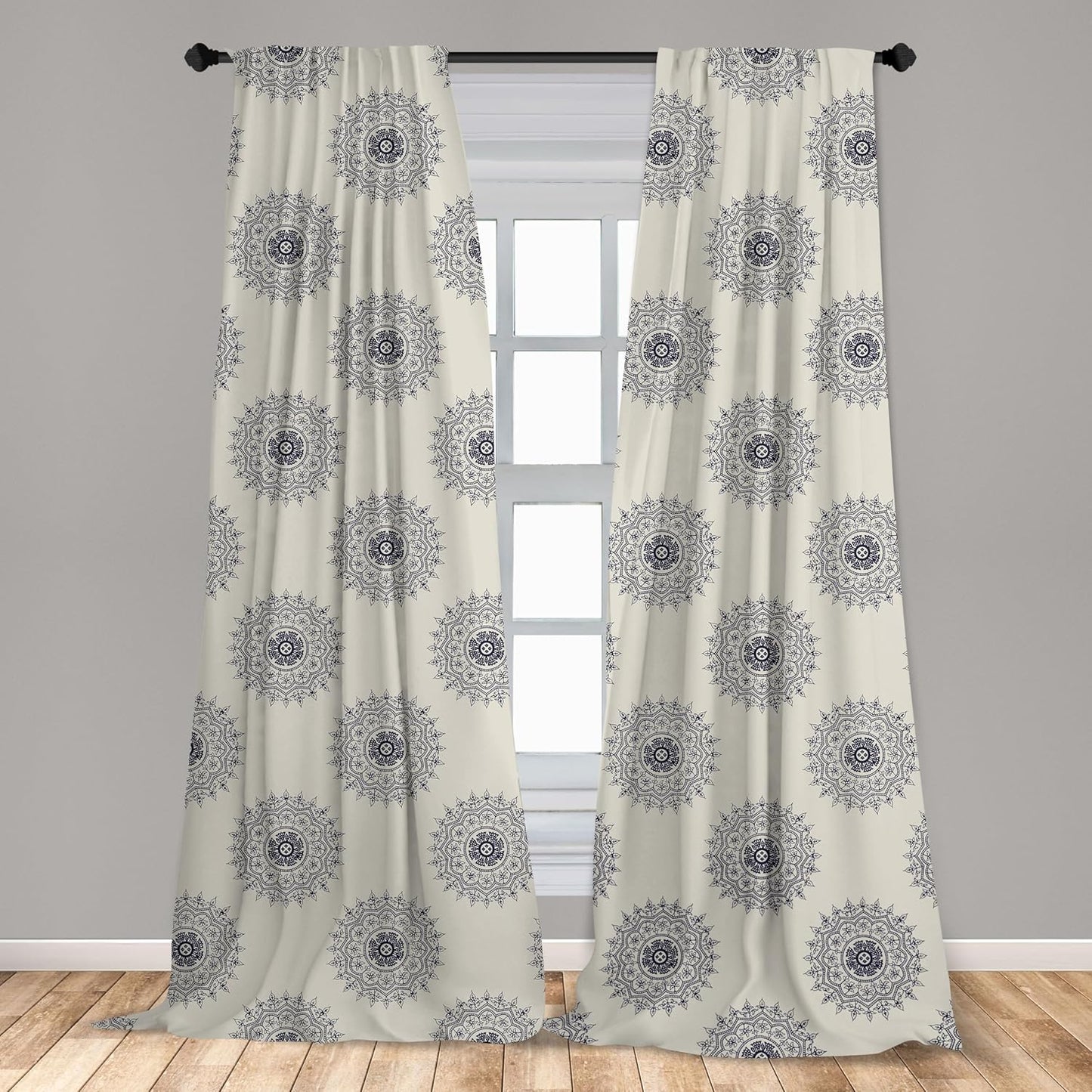 Ambesonne 2 Panel Set Oriental Curtains, Medallion Motif Floral Leafy Ornaments Window Treatments - 28" x 63", Grey