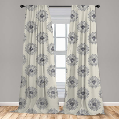 Ambesonne 2 Panel Set Oriental Curtains, Medallion Motif Floral Leafy Ornaments Window Treatments - 28" x 63", Grey