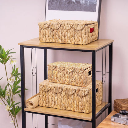 Set 3 LUSYDECO of Scalloped Edge Wicker Basket with Lid, Rectangle Wicker Storage Basket with Built-in Handles