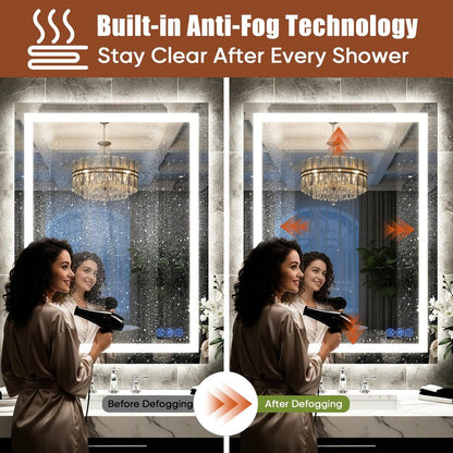 Bimno LED Bathroom Mirror with Lights 24"x32", Wall-Mounted Vanity Mirrors Front & Backlit Light Control Stepless Dimmable Anti-Fog Memory 3 Color Temperatures Shatter-Proof Tempered Glass