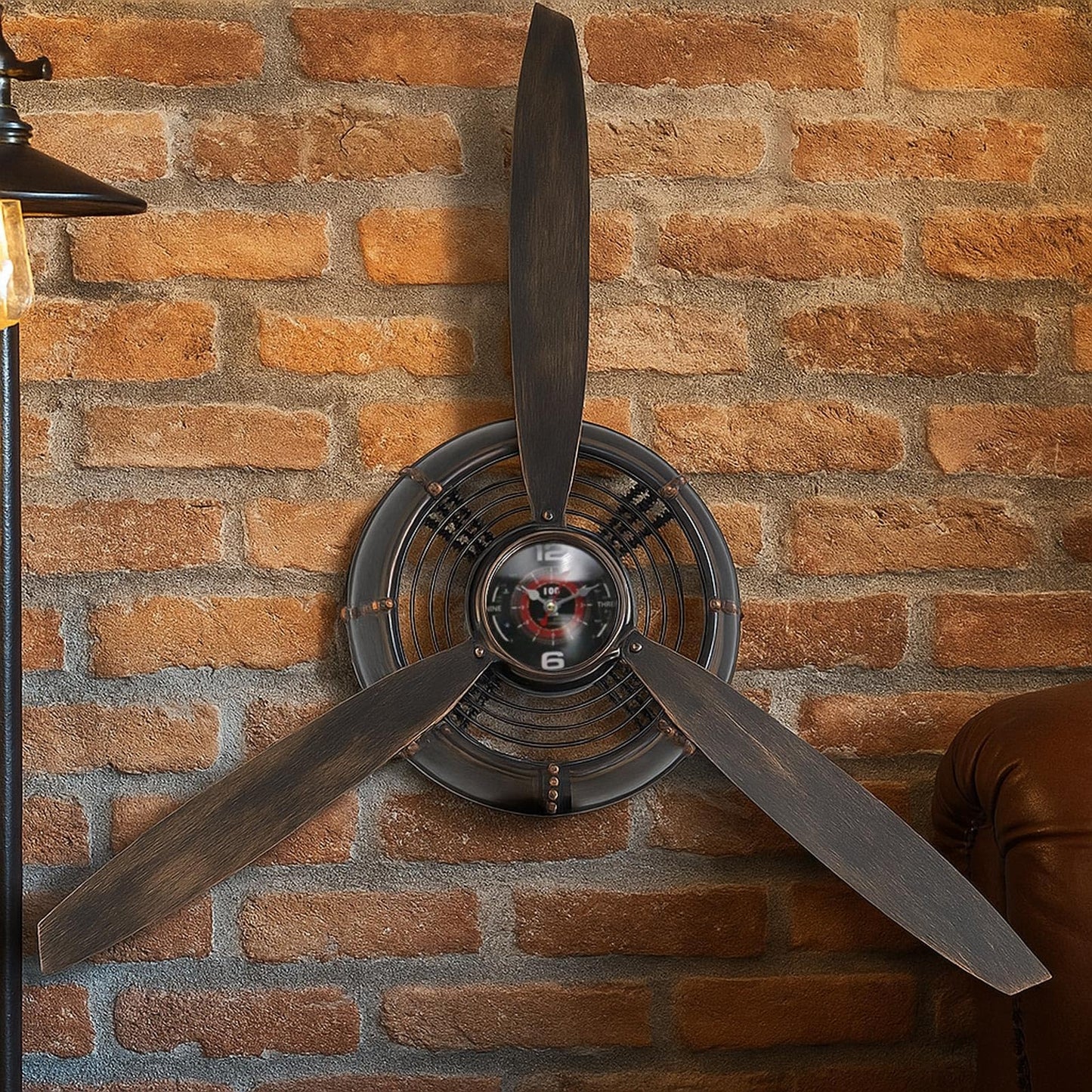 GLOWMIRTH Airplane Propeller Wall Decor,Aviation Decor,Pilot Gifts, Steampunk Clock,Man Cave Clock, Wall Art for Office Bedroom,Battery Operated,Brown
