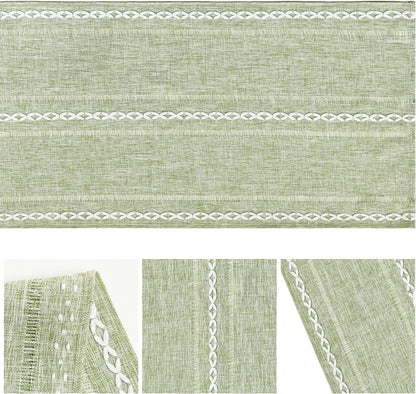 13x72 Inch Artoid Mode Sage Green Rustic Cotton Linen Table Runner, Seasonal Embroidered Hollow Kitchen Dining Table