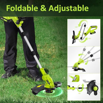 JAGROM Cordless Electric String Trimmer - 20V 12-Inch Lawn Mower & Edger with 2 Batteries & Charger