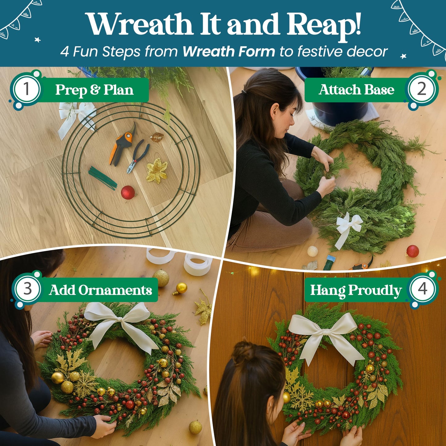 Upstout 5-Pack 14 Inch Wire Wreath Frame – Round Metal Wreath Form with Ring Design for DIY Crafts, Floral Projects, and Home Decor – Dark Green Wire Frame for Christmas Holiday & Weddings