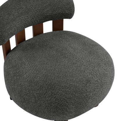 Merax Boucle Upholstered Accent Chair, Modern Barrel Armlesschair with Plush Curved Backrest and Solid Wood Legs, Cozy Lounge Reading Chair for Living Room Bedroom, Dark Gray