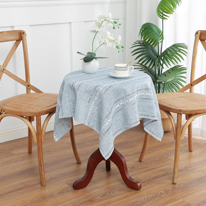 Gernaice 24x24 Inch, Boho Striped Small Square Tablecloth Premium Linen Blend with Cutwork Embroidery, Dustproof