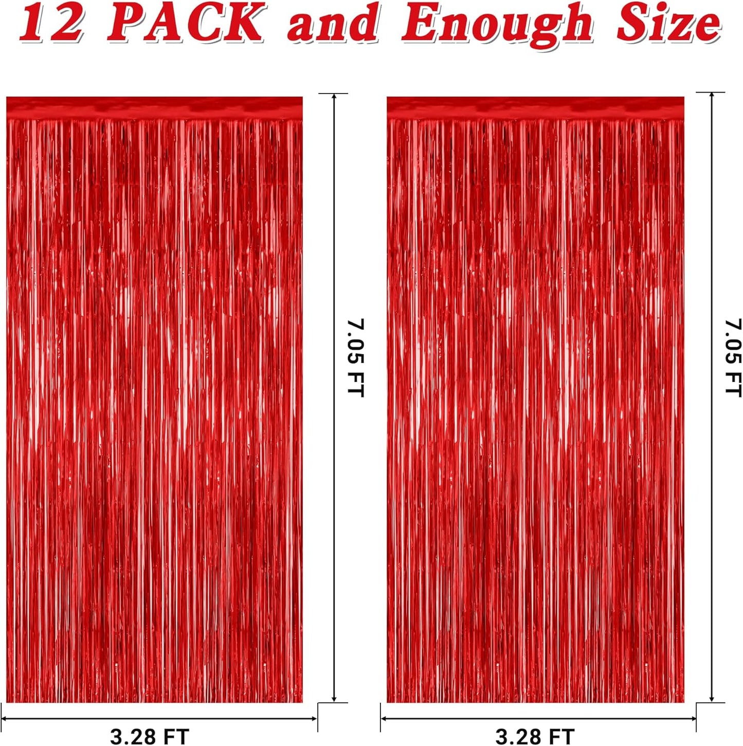 Regine Switzerland Red Curtains - 12 Pack Metallic Fringe Tinsel Backdrop | 3.28 FT x 7.05 FT Party Decor