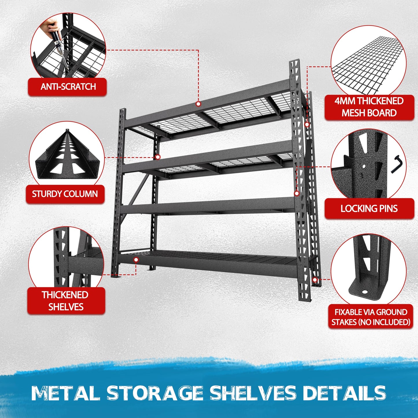 Yardenaler 8000LBS Garage Shelving Units, 4-Tier Industrial Iron Shelving Unit Garage Storage Rack for Basement Warehouse, 78 "W x 24 "D x 72 "H, Black
