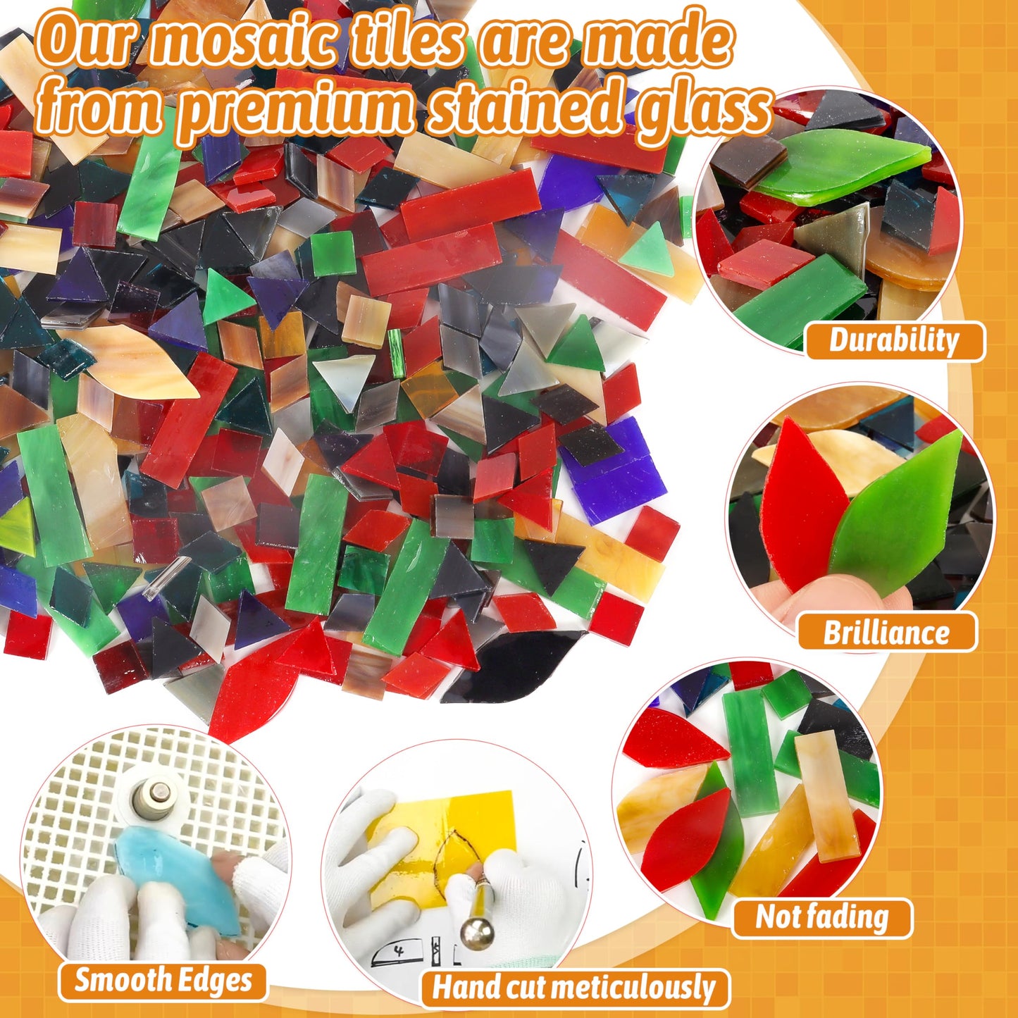 Mosaic Glass Pieces Tiles for Adults: LATIIZ 320Pcs Retro Color Mixed 5 Shapes Stained Glass Bulk for Beginner Artist - Mosaics Kit for Making Art Project Craft DIY Lamp Vase Coaster Stepping Stone