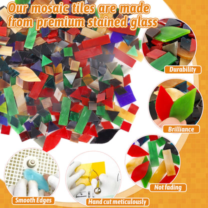 Mosaic Glass Pieces Tiles for Adults: LATIIZ 320Pcs Retro Color Mixed 5 Shapes Stained Glass Bulk for Beginner Artist - Mosaics Kit for Making Art Project Craft DIY Lamp Vase Coaster Stepping Stone