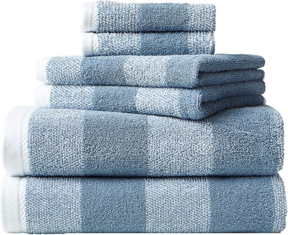 Nautica Bath Towel Set - Plush Cotton, Absorbent & Quick-Dry | Striped Americana Decor, Set of 6 in Oak Lake Blue