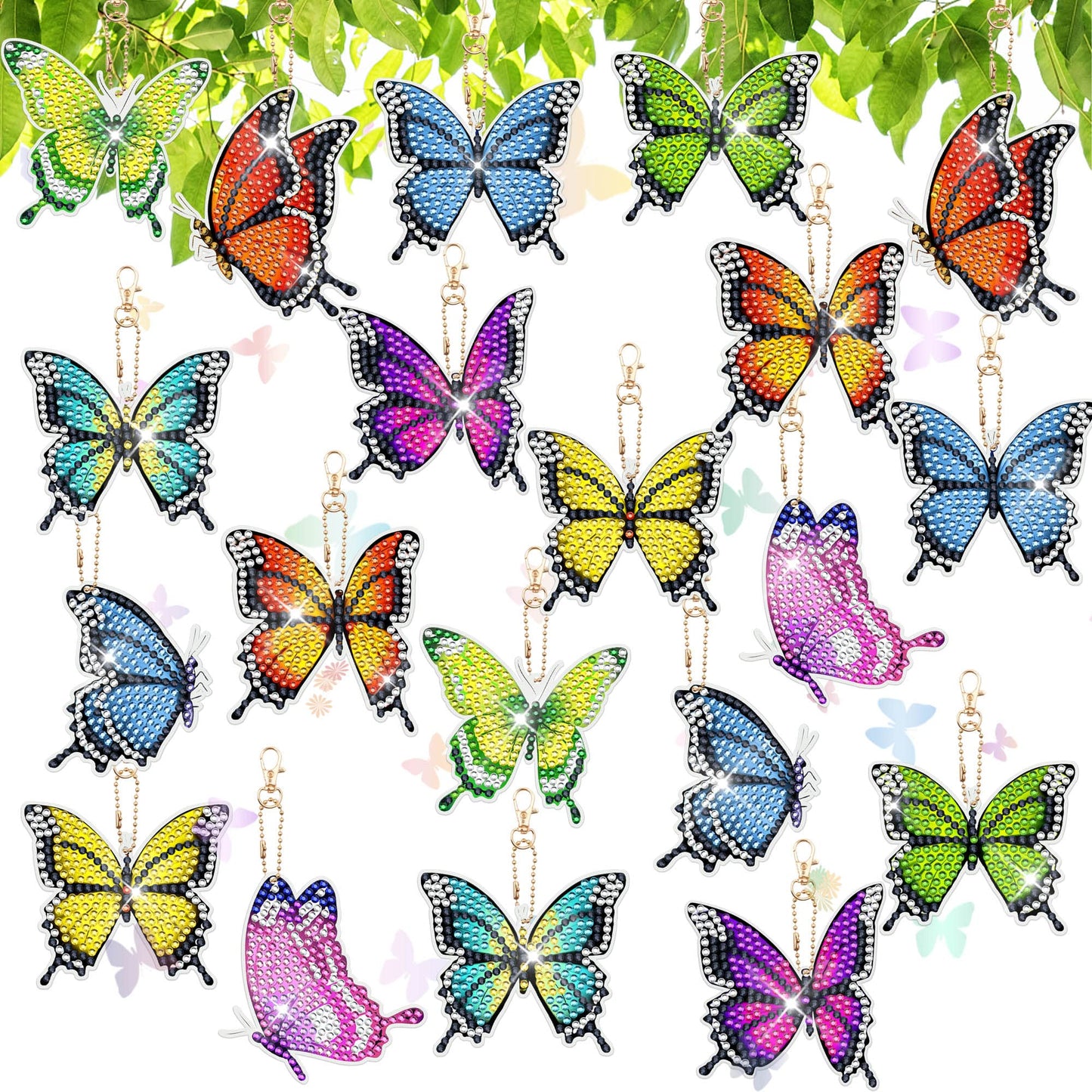 10 PCS Butterfly Diamond Painting Keychains Kit Double Sided Diamonds Art Key Rings Hanging 5D Diamond Ornaments Butterfly Full Drill Diamonds Pendants for Spring Summer Beginners Adults DIY Crafts