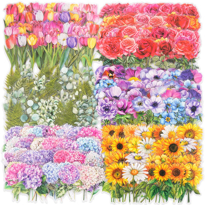 Knaid 600 Pieces Clear Flower Stickers Set, Transparent Floral Botanical Aesthetic Journaling Stickers for Nature Scrapbook Supplies Card Making Junk Journal Bullet Journal Planner