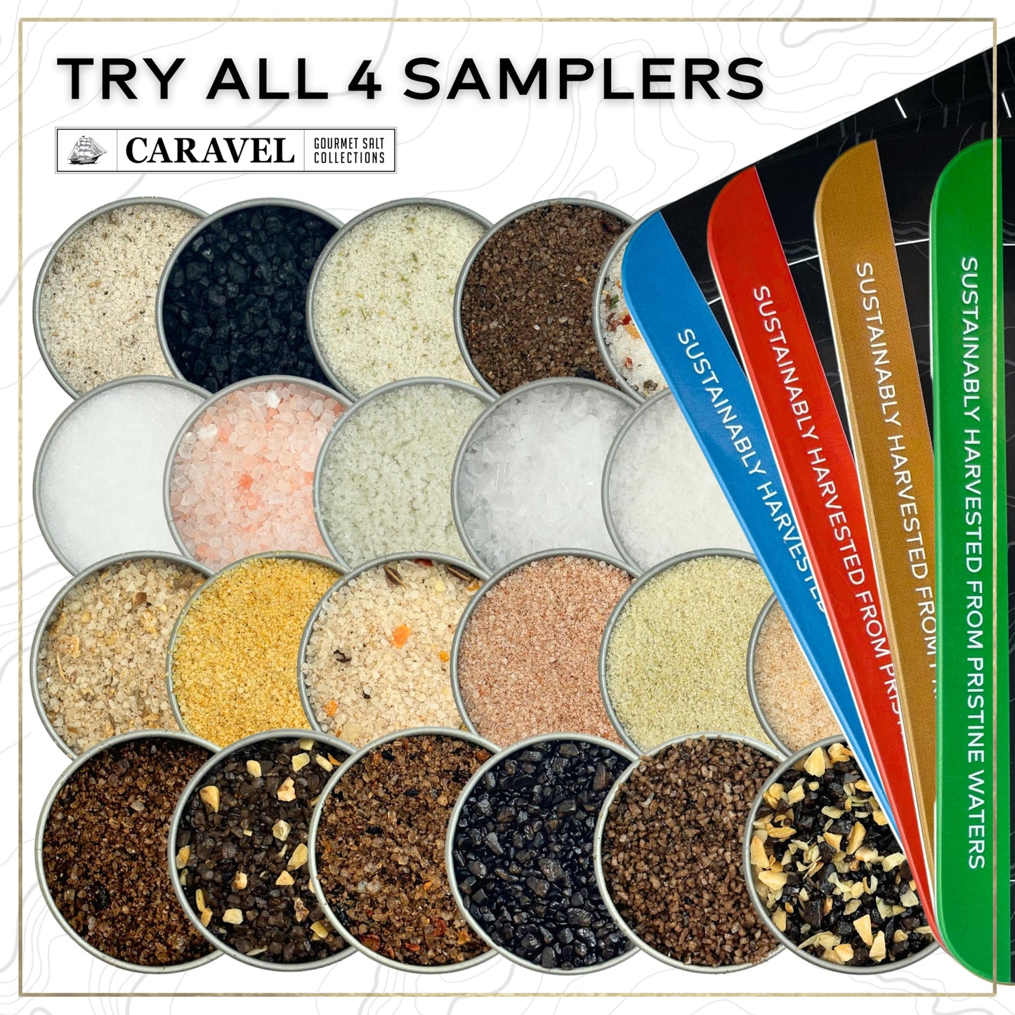 Smoked Sea Salt Sampler Set, Alderwood, Cherrywood, Bacon and Garlic Smoked Salts, Gourmet Cooking Gift, 0.5 oz x Bundle of 6 Flavored Salts - Caravel Gourmet Salt